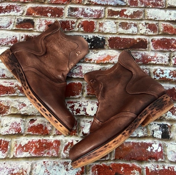 Socofy Brand Brown Leather Ankle Boots Zip Heel Motoboho Fairy Grunge Aesthetic - Picture 3 of 13